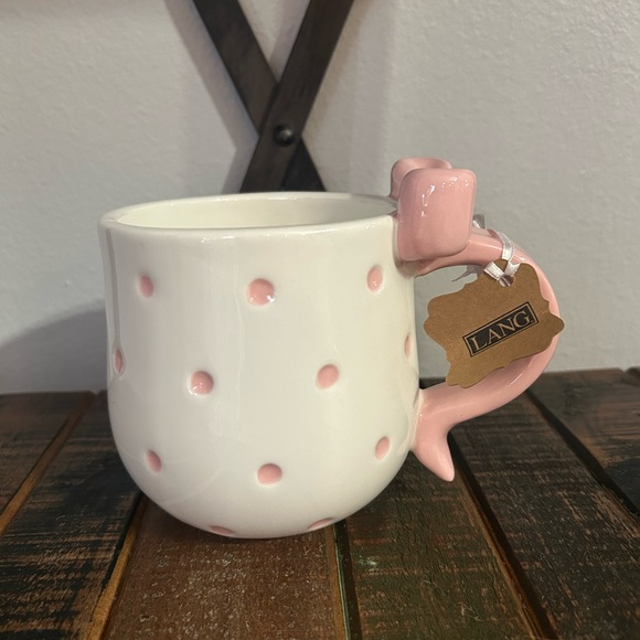 Lang Pink Bow with Polka Dots Coquette Coffee Mug Bow Handle Shabby Chic NEW - Picture 1 of 8